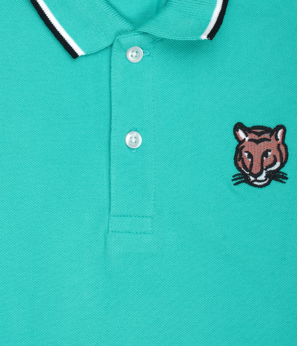 Kids' Mint Green Cotton Rich Collar T-Shirts with Embroidery