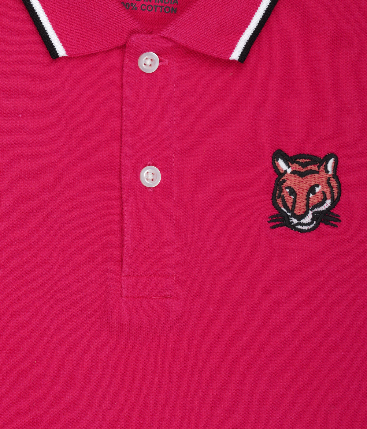 Kids' Pink Fuchsia Cotton Rich Collar T-Shirts with Embroidery
