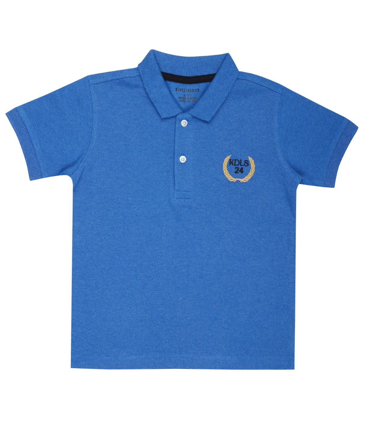 Kids' Royal Blue Cotton Rich Collar T-Shirts with Embroidery