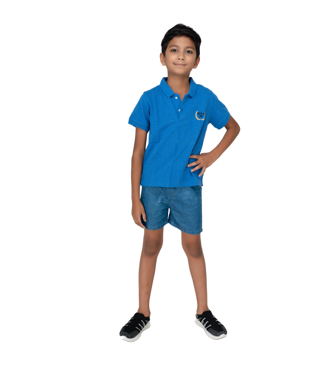 Kids' Royal Blue Cotton Rich Collar T-Shirts with Embroidery
