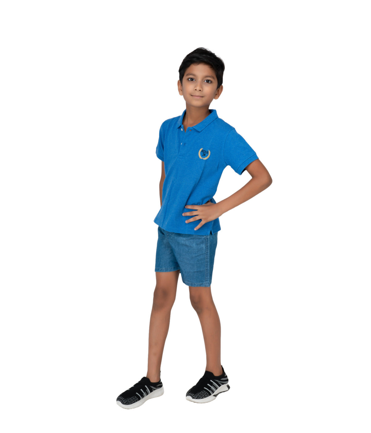 Kids' Royal Blue Cotton Rich Collar T-Shirts with Embroidery
