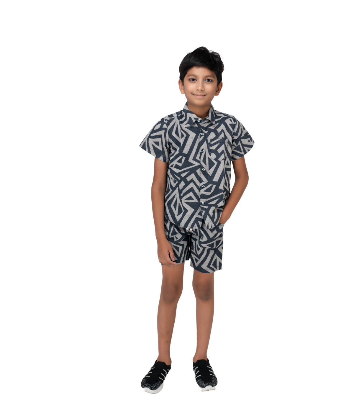 Kidilisious Kidswear Black and Grey Abstract Coord Set: Shorts and Shirt Ensemble