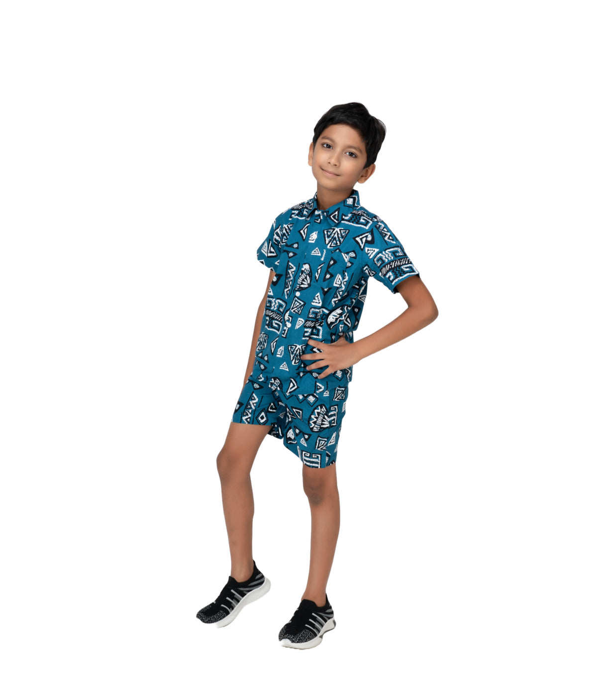 Kidilisious Kidswear Blue Abstract Coord Set: Shorts and Shirt Ensemble