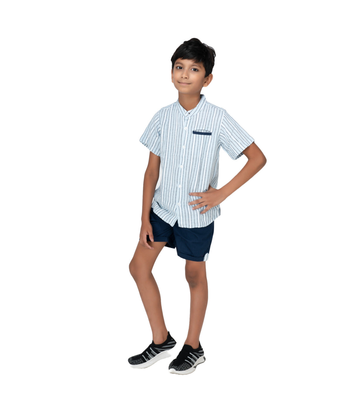 Kidislious Kidswear Blue Stripes with Blue Coord Set: Shorts and Shirt Ensemble