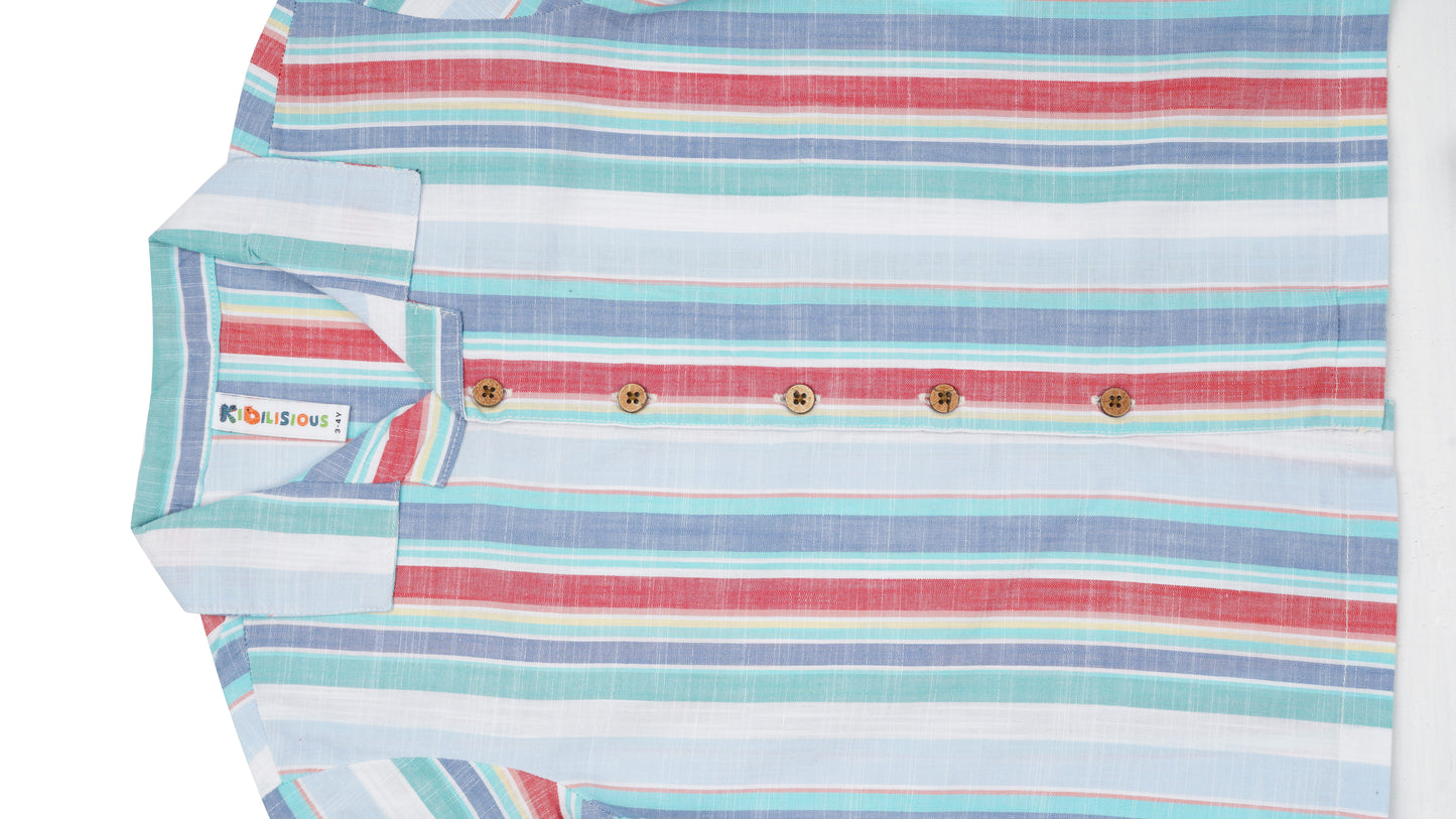 Kidislious Kidswear Blue Stripes Coord Set: Shorts and Shirt Ensemble