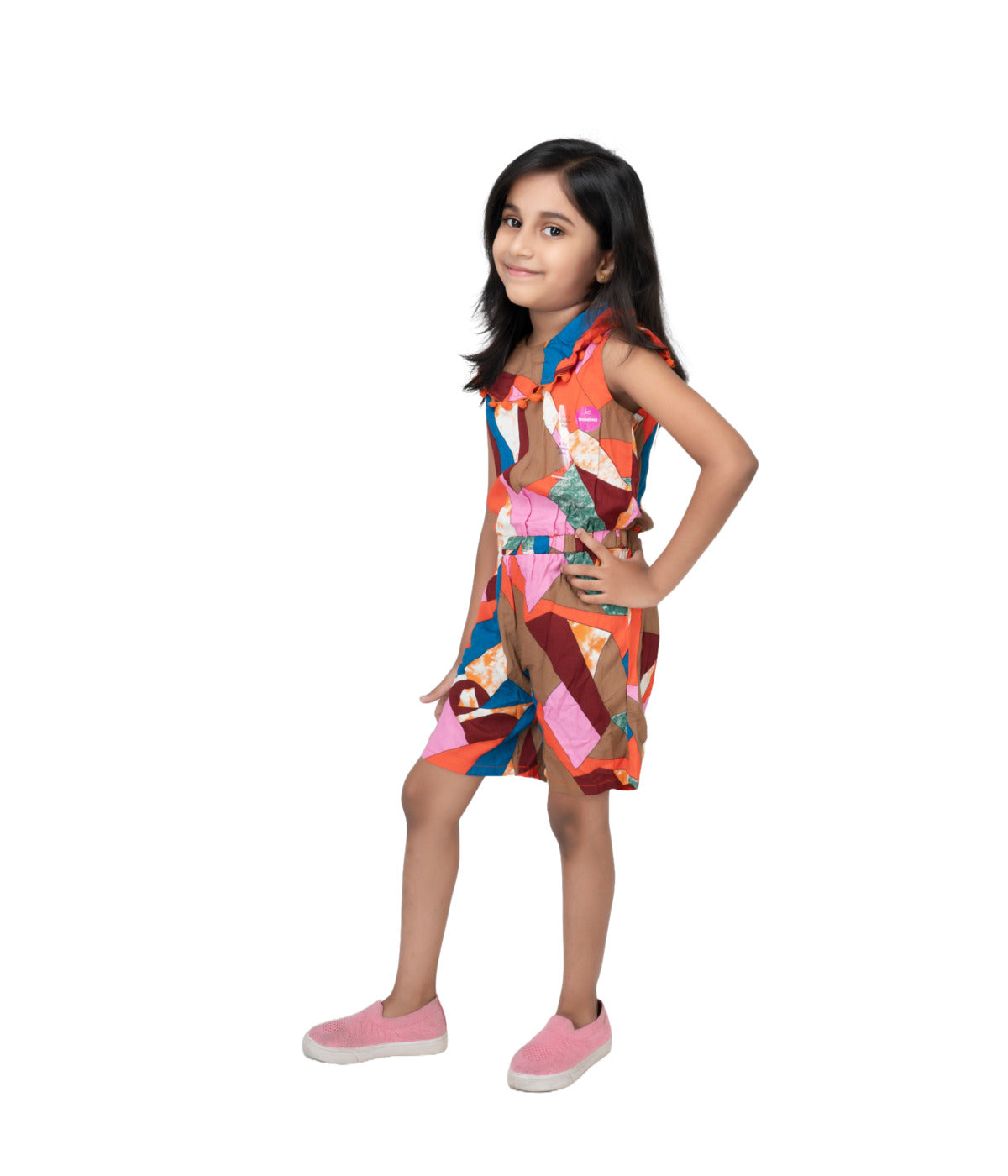 Vibrant Rayon Orange Multicolor Girls' Jumpsuit - Kidilisious.com