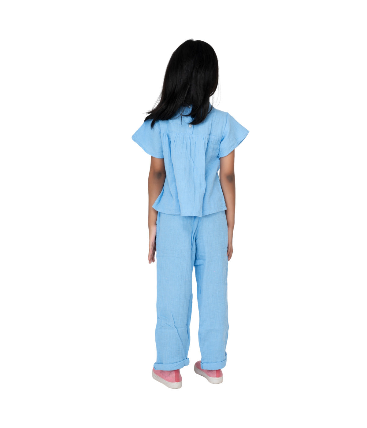 Blue Muslin embroidery Coord Set