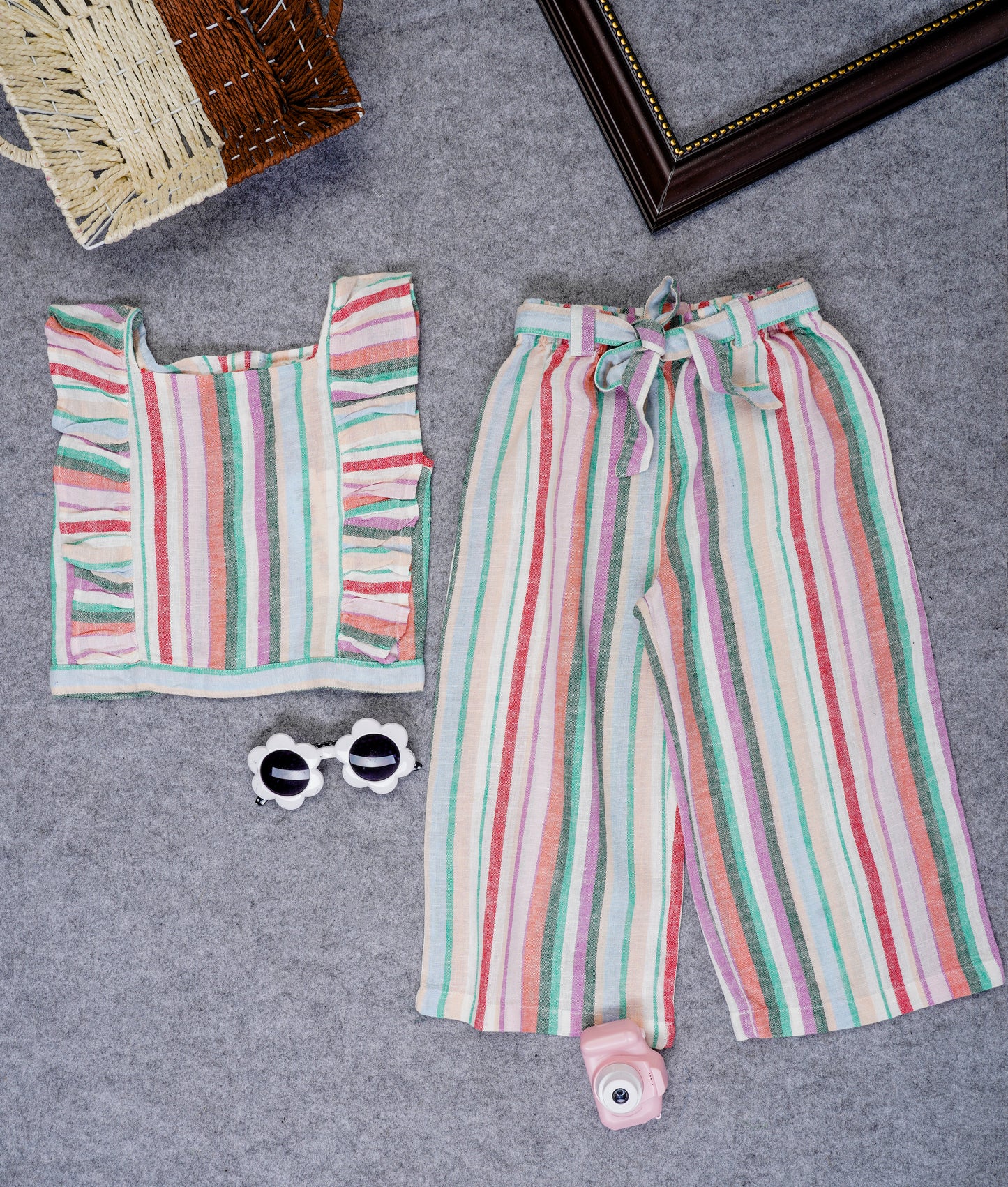 Dusty Pink Striped 3/4th Linen Pants Set - Trendy Summer Ensemble