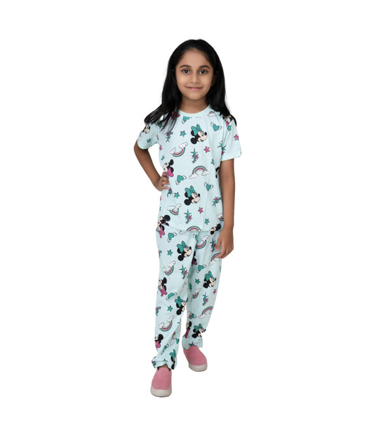 Kidilisious Cotton Rich Girls Pyjama Set in Green - Embrace Disney Dreams!