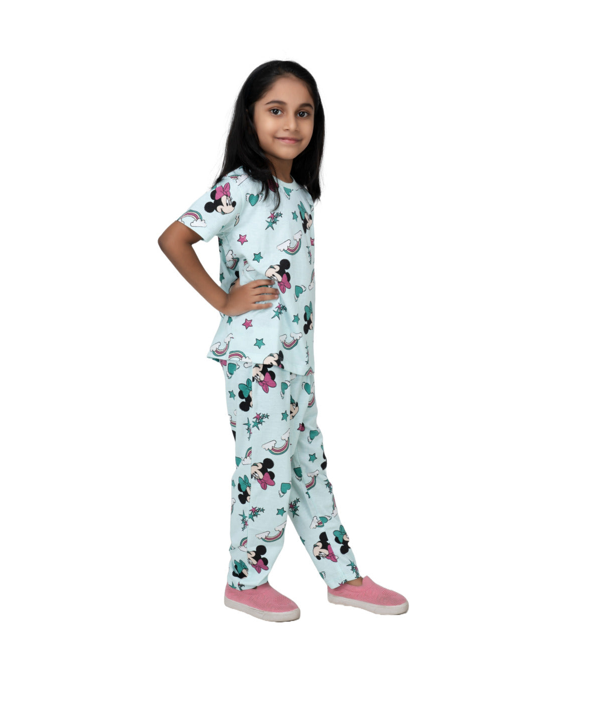 Kidilisious Cotton Rich Girls Pyjama Set in Green - Embrace Disney Dreams!