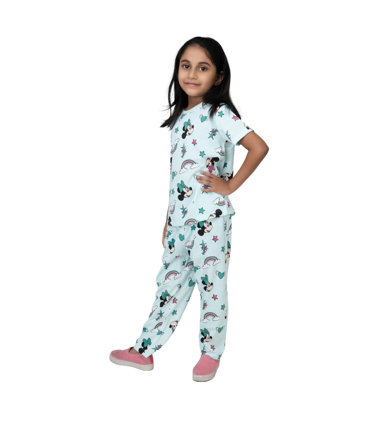 Kidilisious Cotton Rich Girls Pyjama Set in Green - Embrace Disney Dreams!