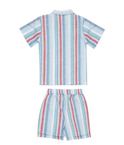 Kidislious Kidswear Blue Stripes Coord Set: Shorts and Shirt Ensemble