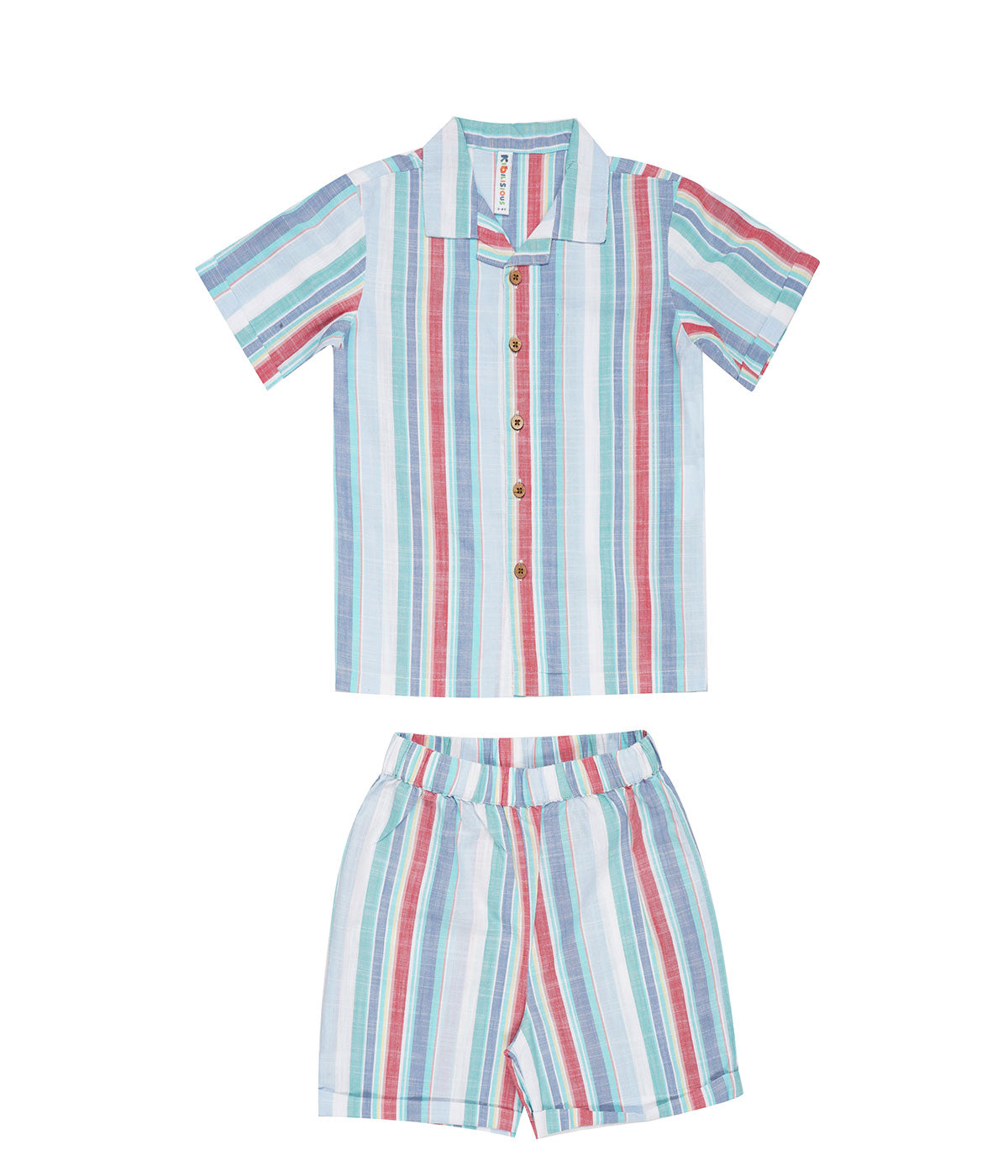 Kidislious Kidswear Blue Stripes Coord Set: Shorts and Shirt Ensemble