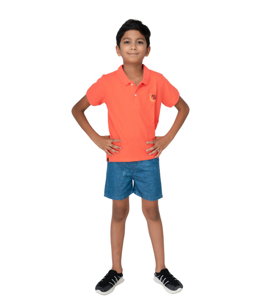 Kids' Coral Cotton Rich Collar T-Shirts with Embroidery.