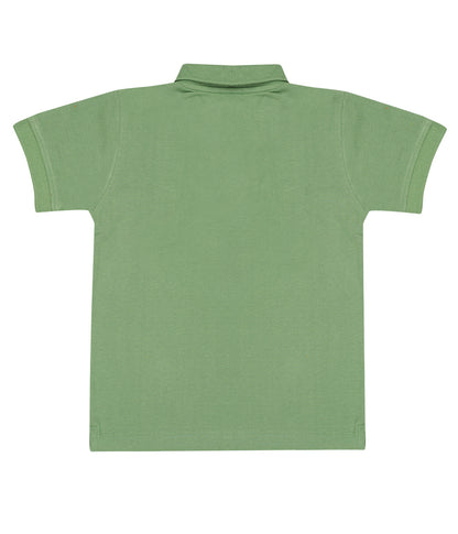 Kids' Green Cotton Rich Collar T-Shirts with Embroidery - Nature-Inspired Style!