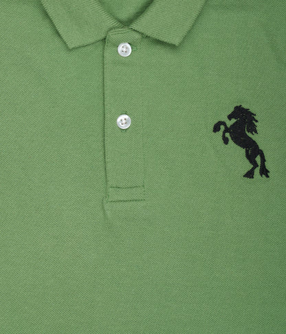Kids' Green Cotton Rich Collar T-Shirts with Embroidery - Nature-Inspired Style!