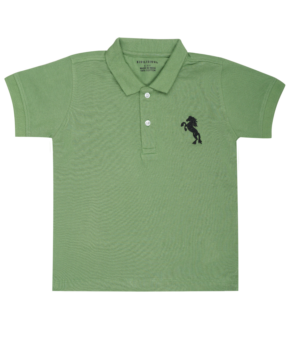 Kids' Green Cotton Rich Collar T-Shirts with Embroidery - Nature-Inspired Style!