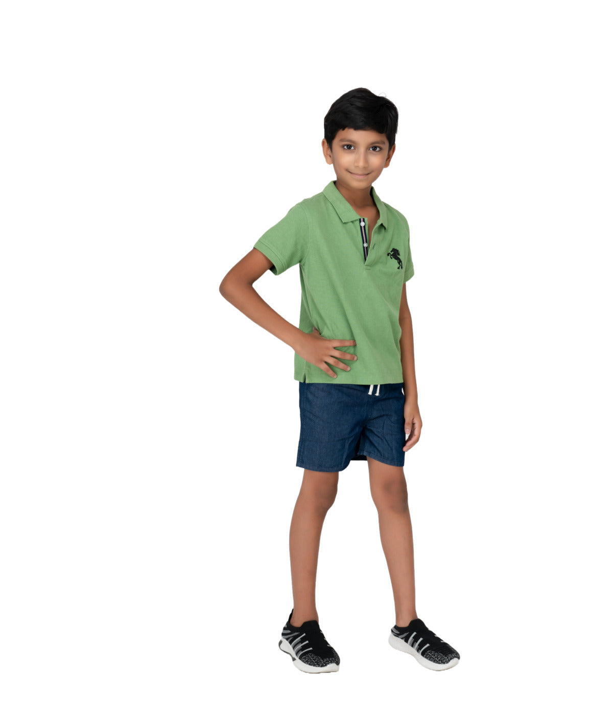 Kids' Green Cotton Rich Collar T-Shirts with Embroidery - Nature-Inspired Style!