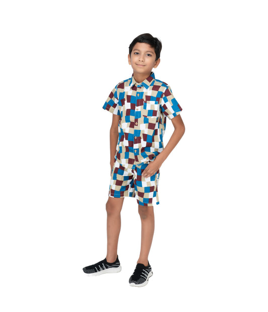 Kidislious Kidswear Poplin Fabric Checked Coord Set: Shorts and Shirt Ensemble