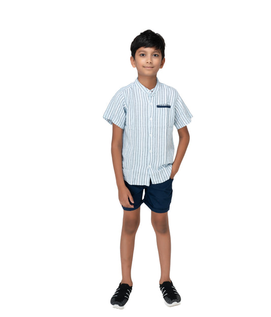 Kidislious Kidswear Blue Stripes with Blue Coord Set: Shorts and Shirt Ensemble