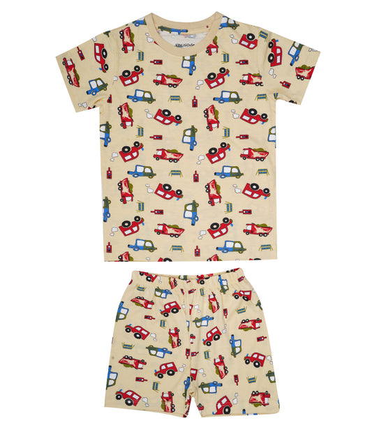 Sand Speedway: Cotton-Rich Car Co-ord Set for Kids
