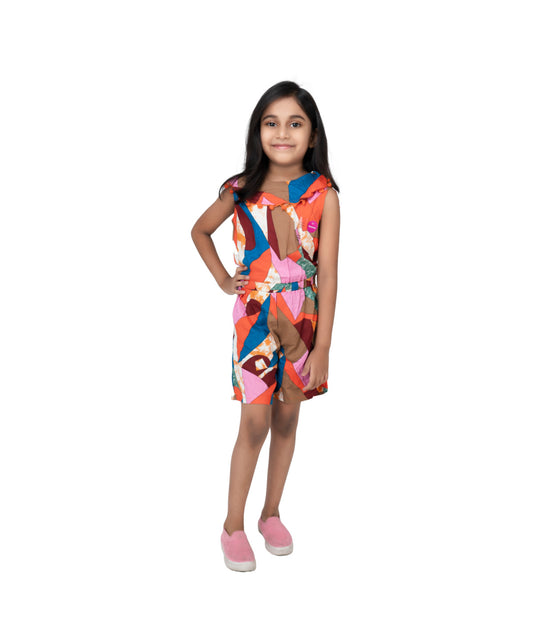 Vibrant Rayon Orange Multicolor Girls' Jumpsuit - Kidilisious.com