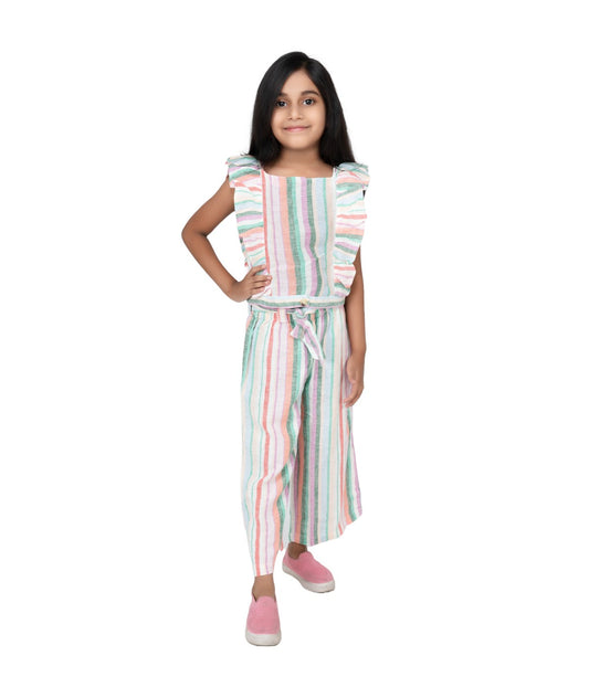 Dusty Pink Striped 3/4th Linen Pants Set - Trendy Summer Ensemble
