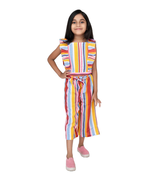 Orange Striped 3/4th Linen Pants Set - Vibrant Summer Ensemble