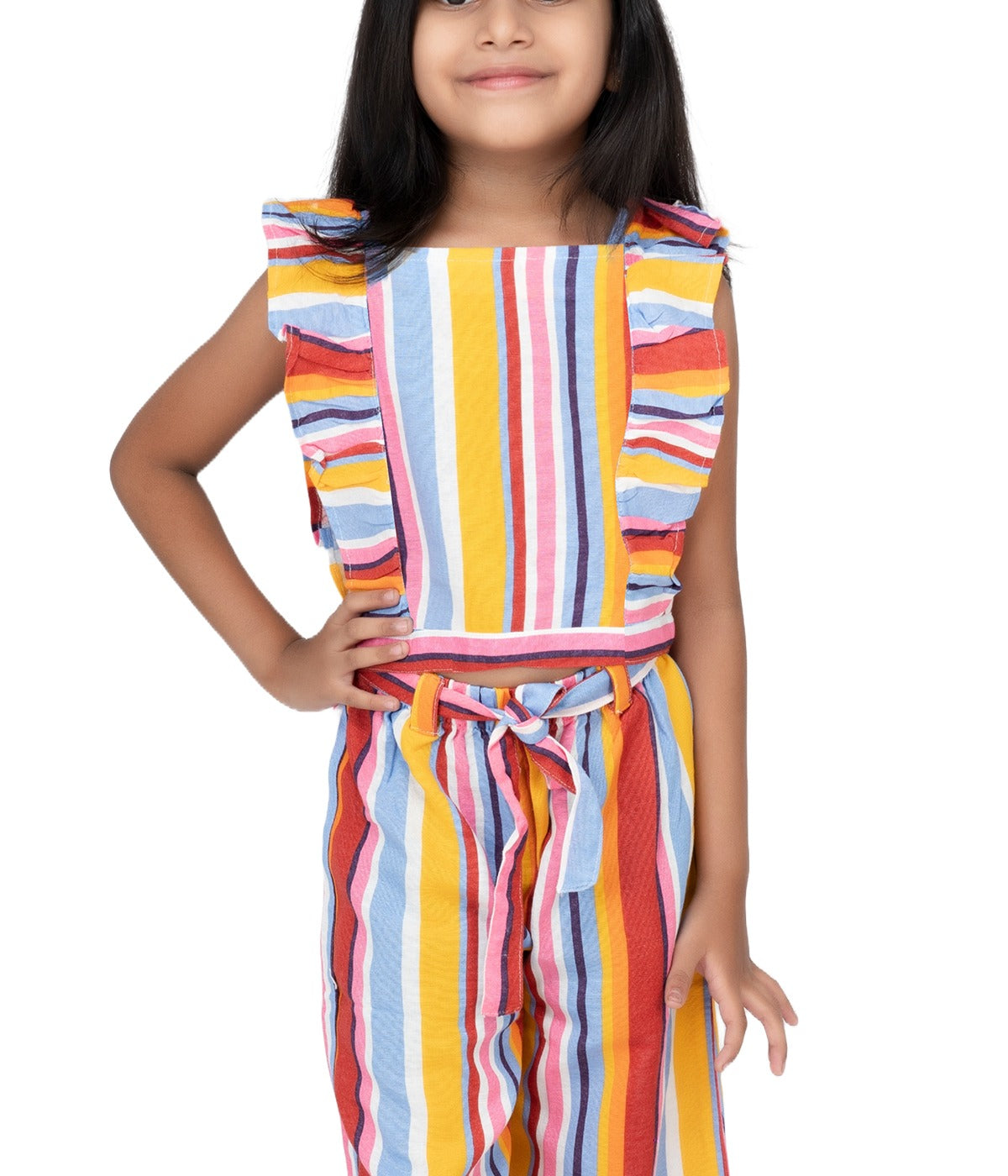Orange Striped Linen Kidswear Pants Set - Vibrant Summer Ensemble
